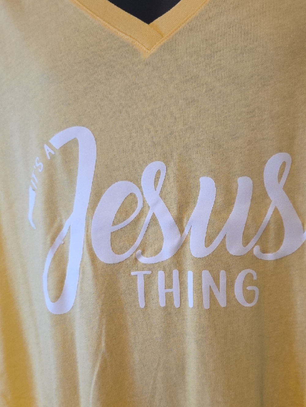 Yellow "Jesus Thing" V-Neck Short Sleeve Tee - Picture 3 of 4
